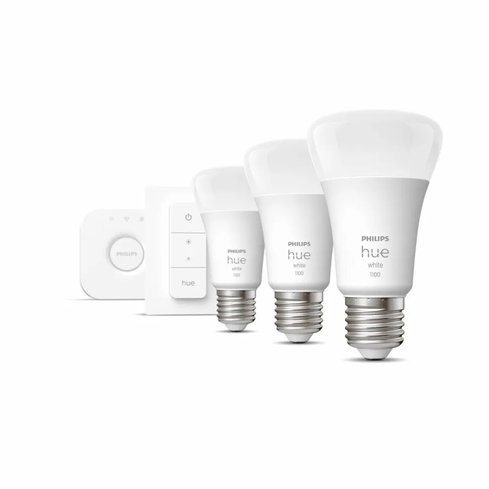 Aloituspakkaus Philips Hue White 3 x älylamppu (9,5W A60 E27) kytkin ja Hue-silta