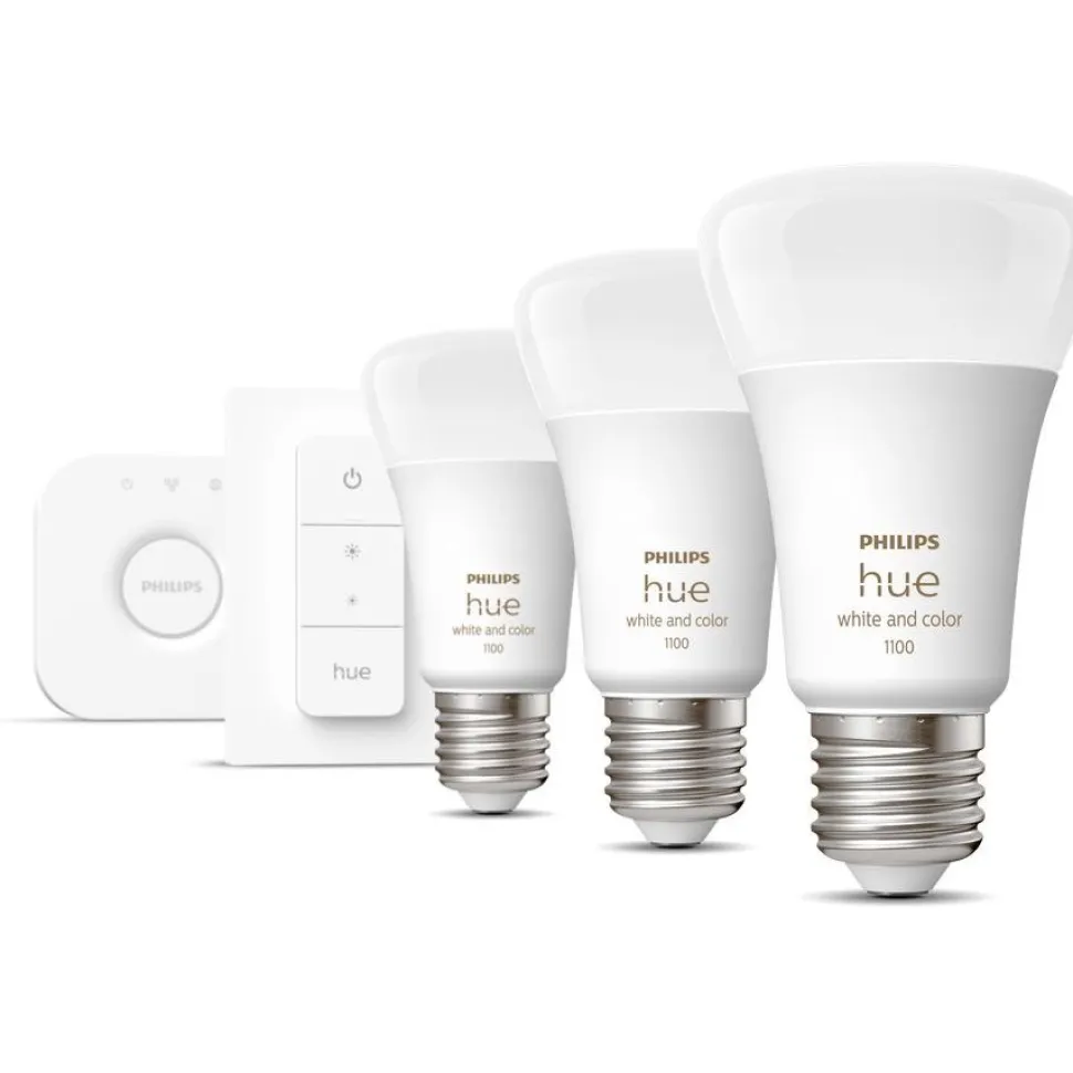 Aloituspakkaus Philips Hue WCA 3 x älylamppu (9W A60 E27) ja Hue-silta