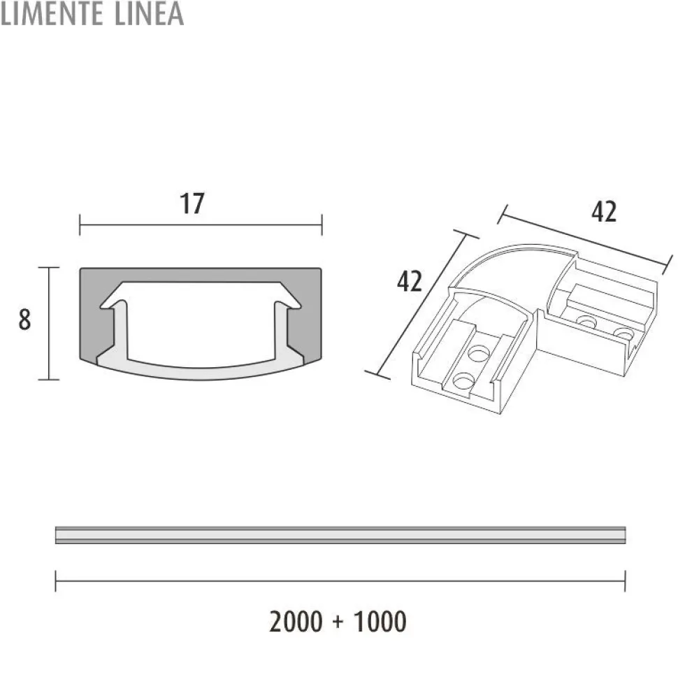 Alumiiniprofiili Limente LINEA 2m+1m valkoinen