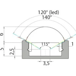 Asennusprofiili Airam Slimline 7 Optinen 60° Apus II LED-nauhalle pinta-asennus 1 m