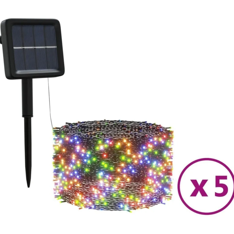 Aurinkoenergia keijuvalot 5 kpl 5x200 LED värikäs sisä/ulko