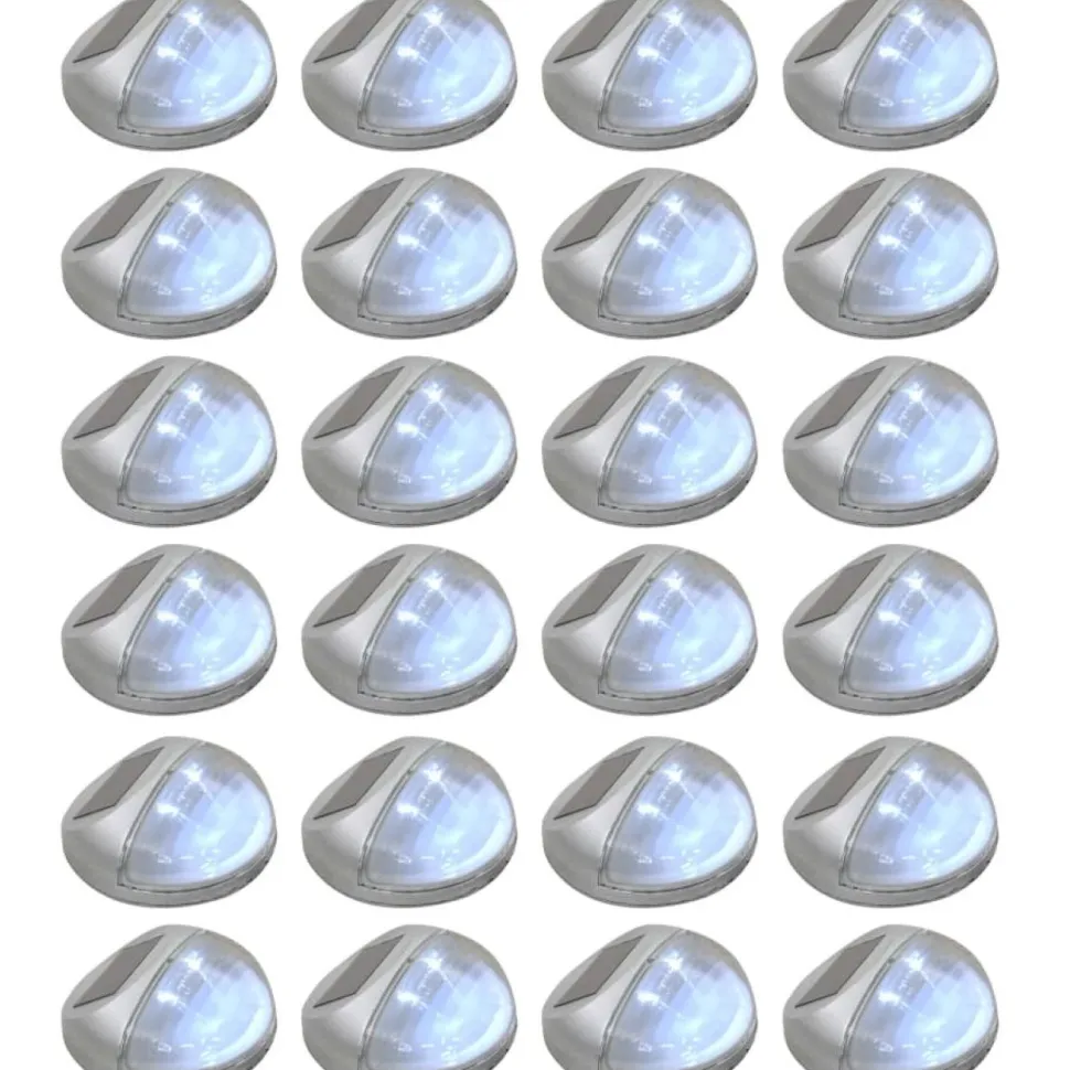 Aurinkoenergia ulkoseinävalaisimet, LED, 24 kpl, pyöreä, hopea