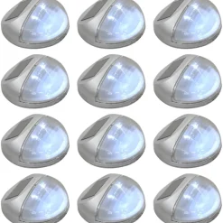 Aurinkoenergia ulkoseinävalaisimet, LED, 12 kpl, pyöreä, hopea