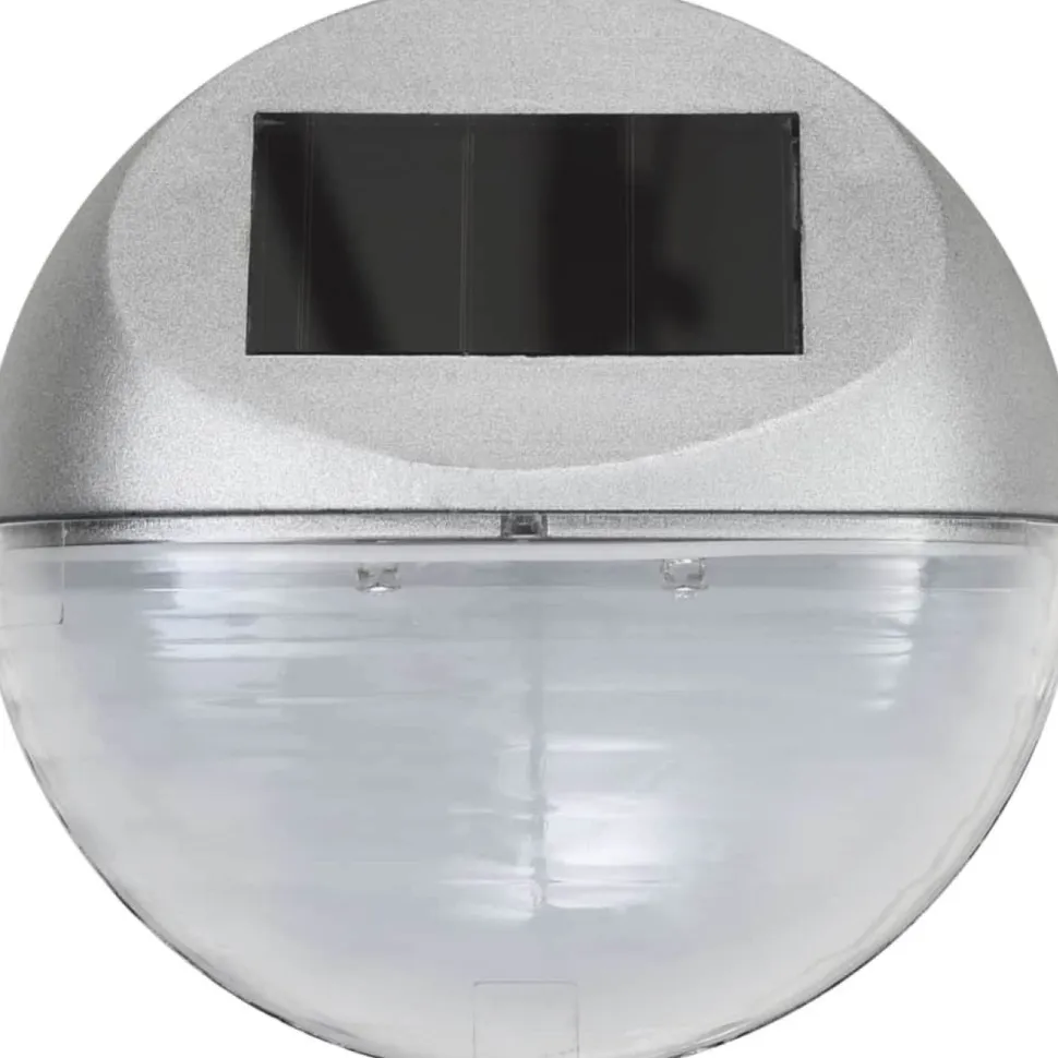 Aurinkoenergia ulkoseinävalaisimet, LED, 12 kpl, pyöreä, hopea