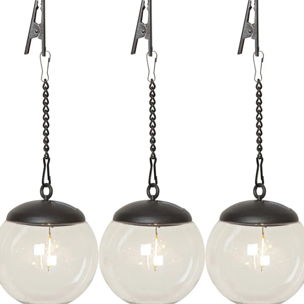 Aurinkokennokoristevalaisin Star Trading Globe, musta/kirkas, 3kpl