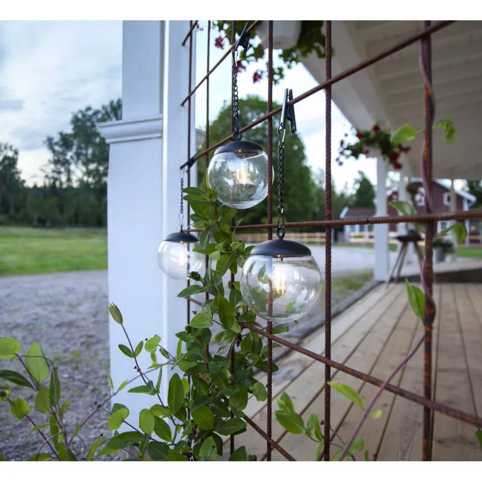 Aurinkokennokoristevalaisin Star Trading Globe, musta/kirkas, 3kpl