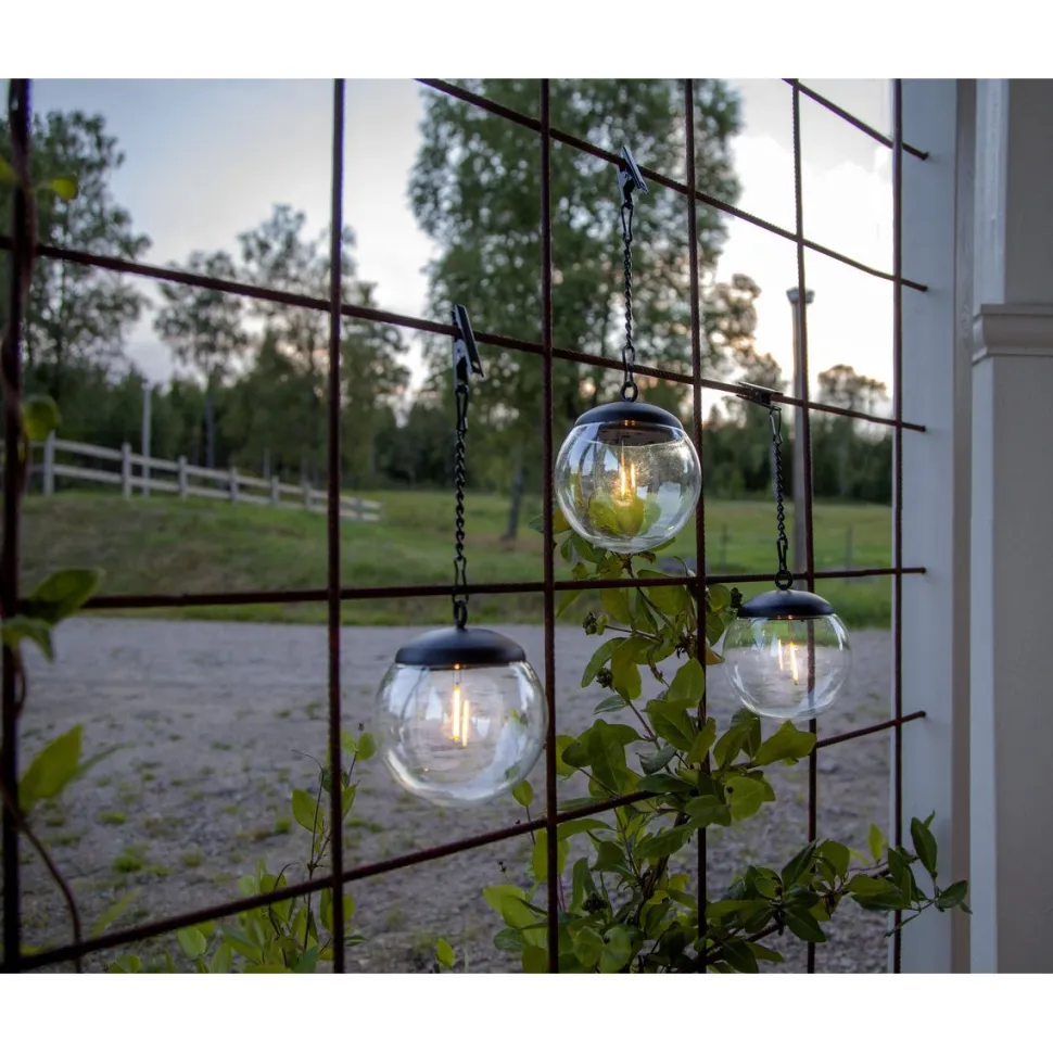 Aurinkokennokoristevalaisin Star Trading Globe, musta/kirkas, 3kpl