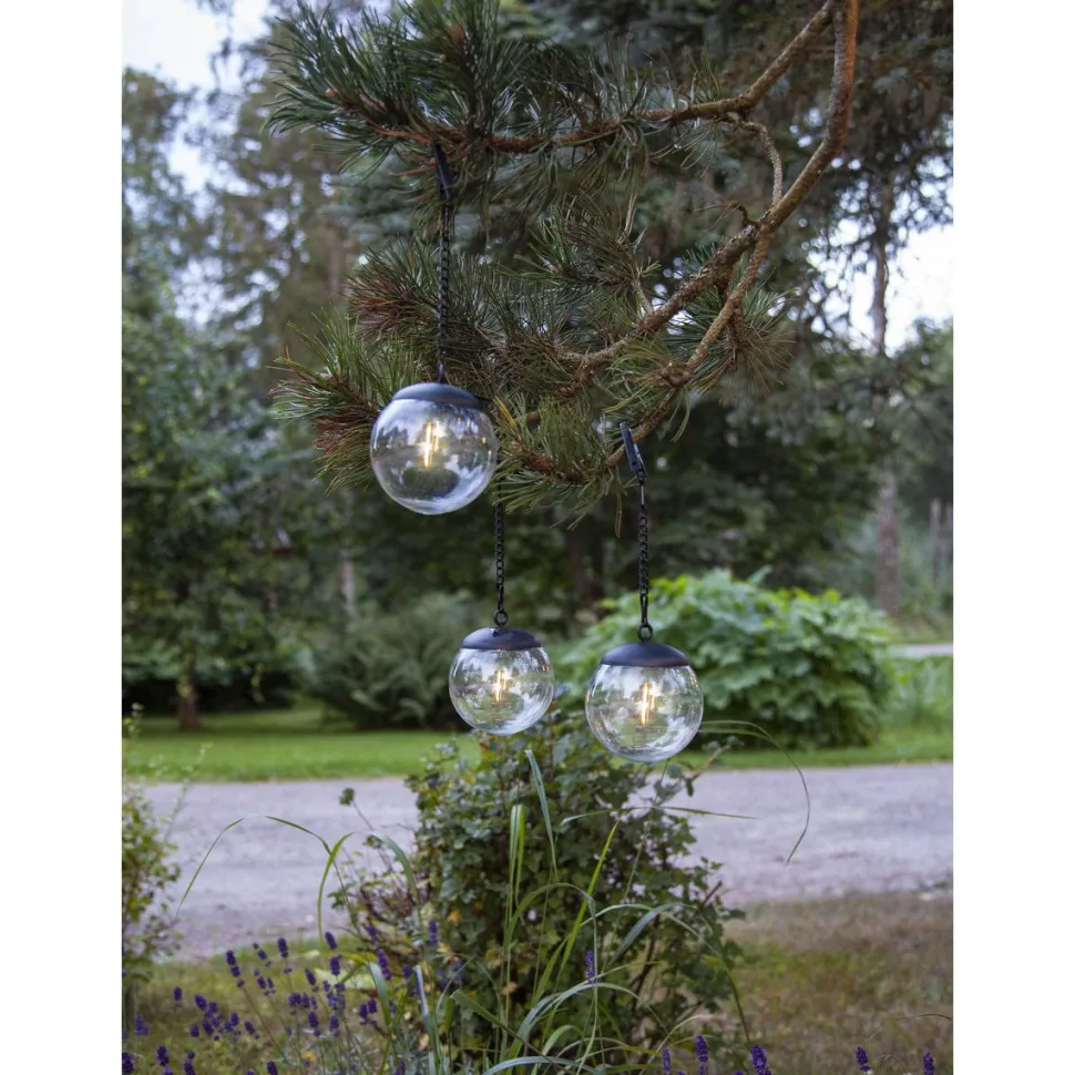 Aurinkokennokoristevalaisin Star Trading Globe, musta/kirkas, 3kpl