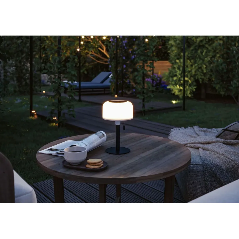 Aurinkokennopöytävalaisin Paulmann Bartja USB-ladattava IP44 2700K himmennettävä valkoinen