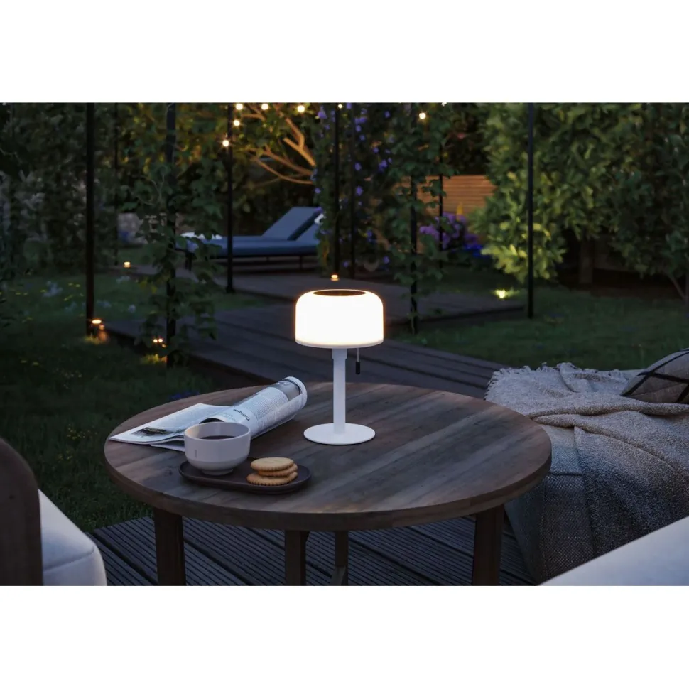 Aurinkokennopöytävalaisin Paulmann Bartja USB-ladattava IP44 2700K himmennettävä valkoinen