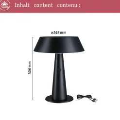 Aurinkokennopöytävalaisin Paulmann Soala 30.6cm 2700K 165lm 2.1W USB antrasiitti