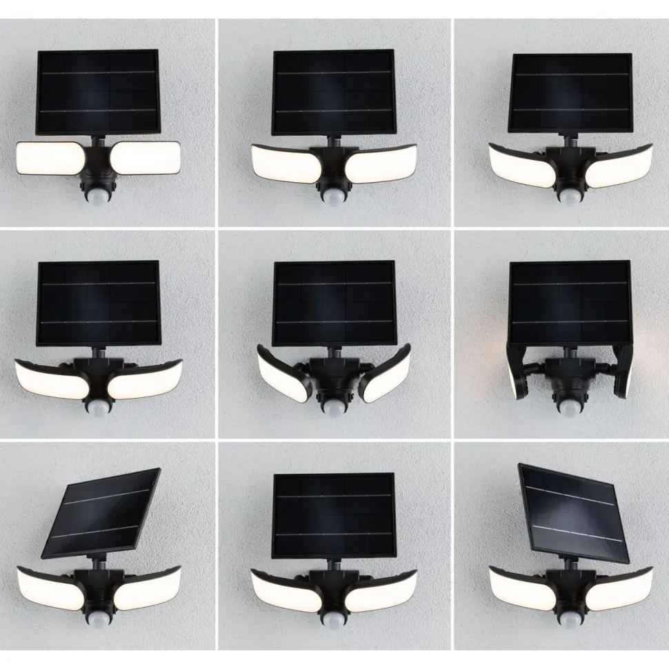 Aurinkokennoseinävalaisin Paulmann Sonlig 286x137mm USB-ladattava hämäräohjattu liiketunnistin IR IP65 3000K 2x9W 2x1100lm antrasiitti