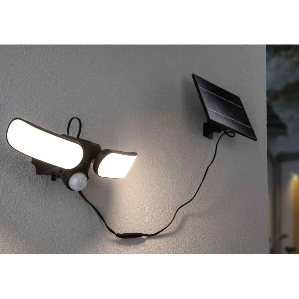 Aurinkokennoseinävalaisin Paulmann Sonlig 286x137mm USB-ladattava hämäräohjattu liiketunnistin IR IP65 3000K 2x9W 2x1100lm antrasiitti