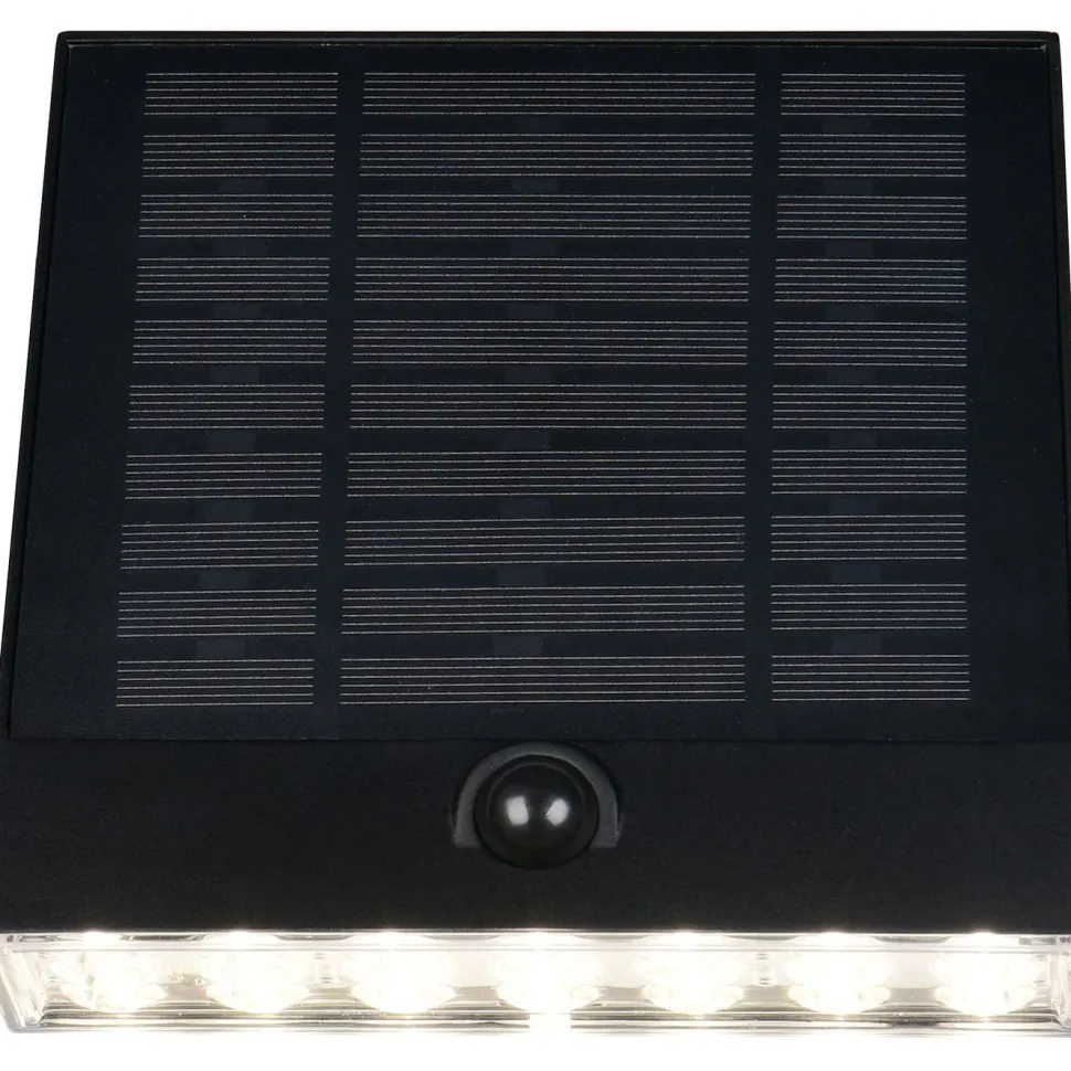 Aurinkokennoseinävalaisin Trio Alvorada Hybrid Solar LED ladattava liike- ja hämärätunnistin 4000K alas musta