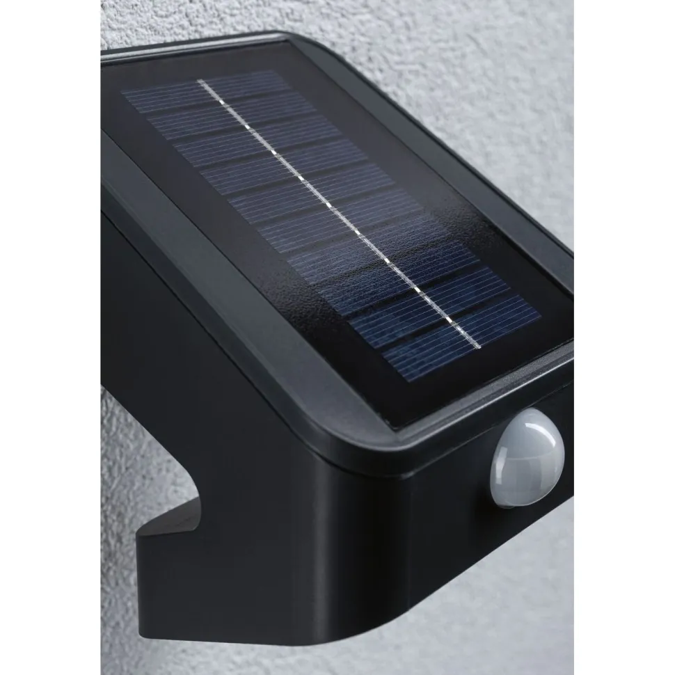 Aurinkokennoseinävalaisin Paulmann Lesly 113x126mm USB-ladattava hämäräohjattu liiketunnistin IR IP65 3000K 5.5W 400lm antrasiitti