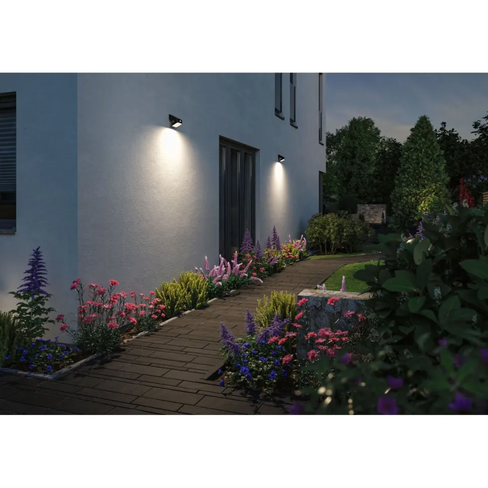 Aurinkokennoseinävalaisin Paulmann Lesly 113x126mm USB-ladattava hämäräohjattu liiketunnistin IR IP65 3000K 5.5W 400lm antrasiitti