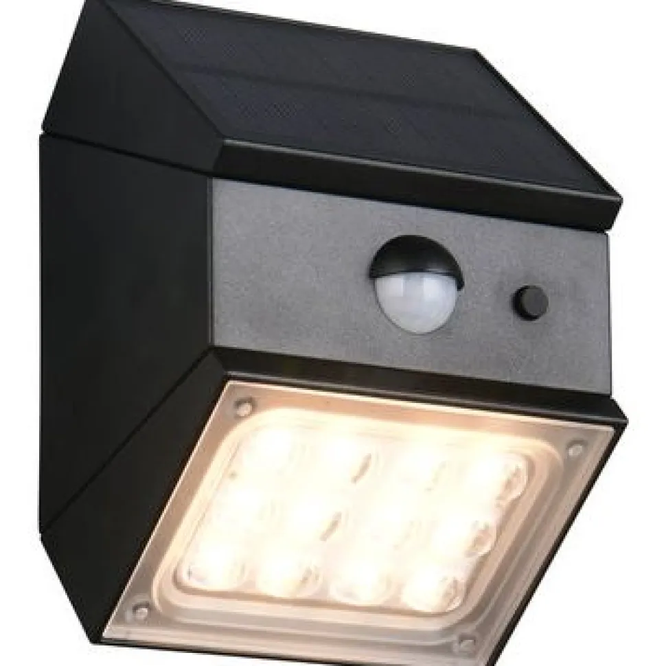 Aurinkokennoseinävalaisin Trio Talca LED, liike- ja hämärätunnistin, mattamusta