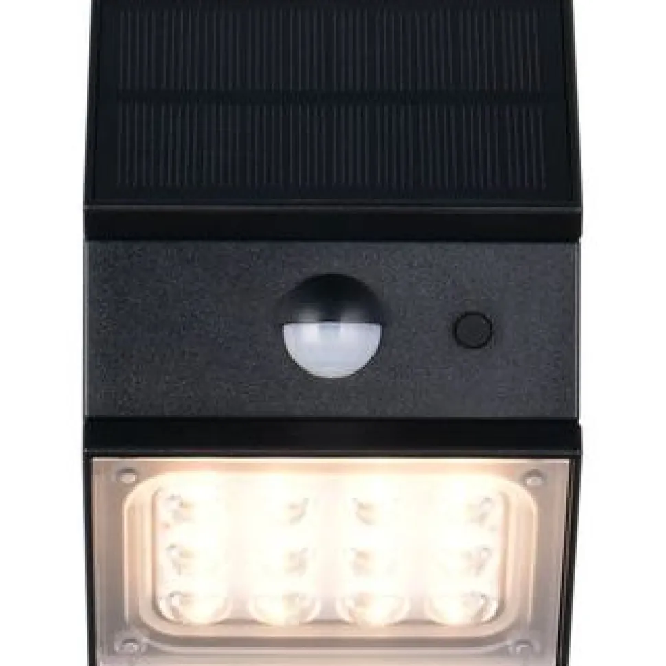 Aurinkokennoseinävalaisin Trio Talca LED, liike- ja hämärätunnistin, mattamusta