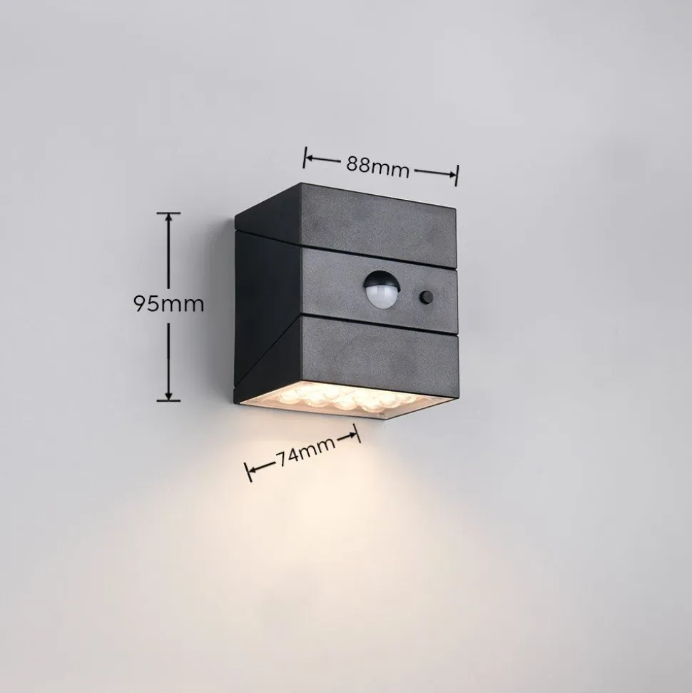 Aurinkokennoseinävalaisin Trio Talca LED, liike- ja hämärätunnistin, mattamusta