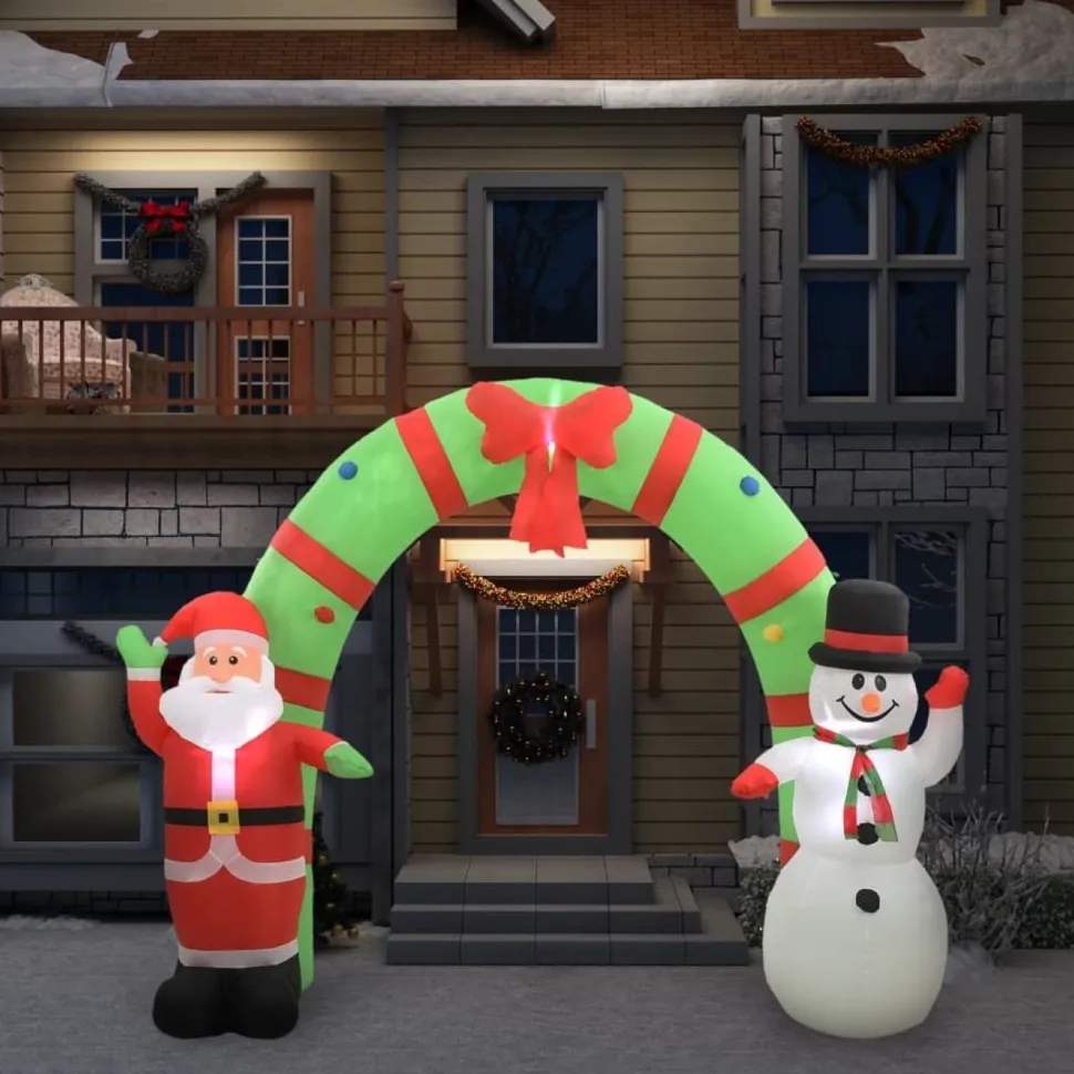 Ilmatäytteinen joulukoriste, joulupukki ja lumiukko, LED, 280cm