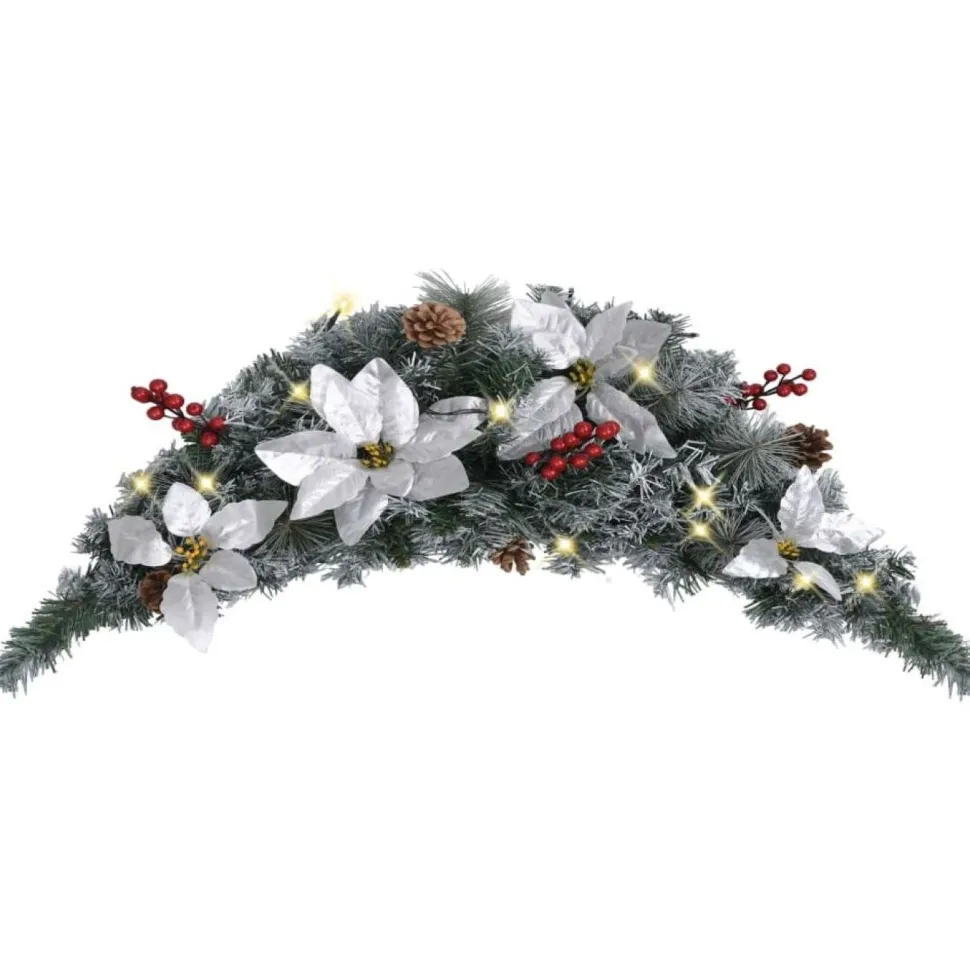 Joulukaari LED-valoilla, hopeisilla ja punaisilla koristeluilla, 90cm