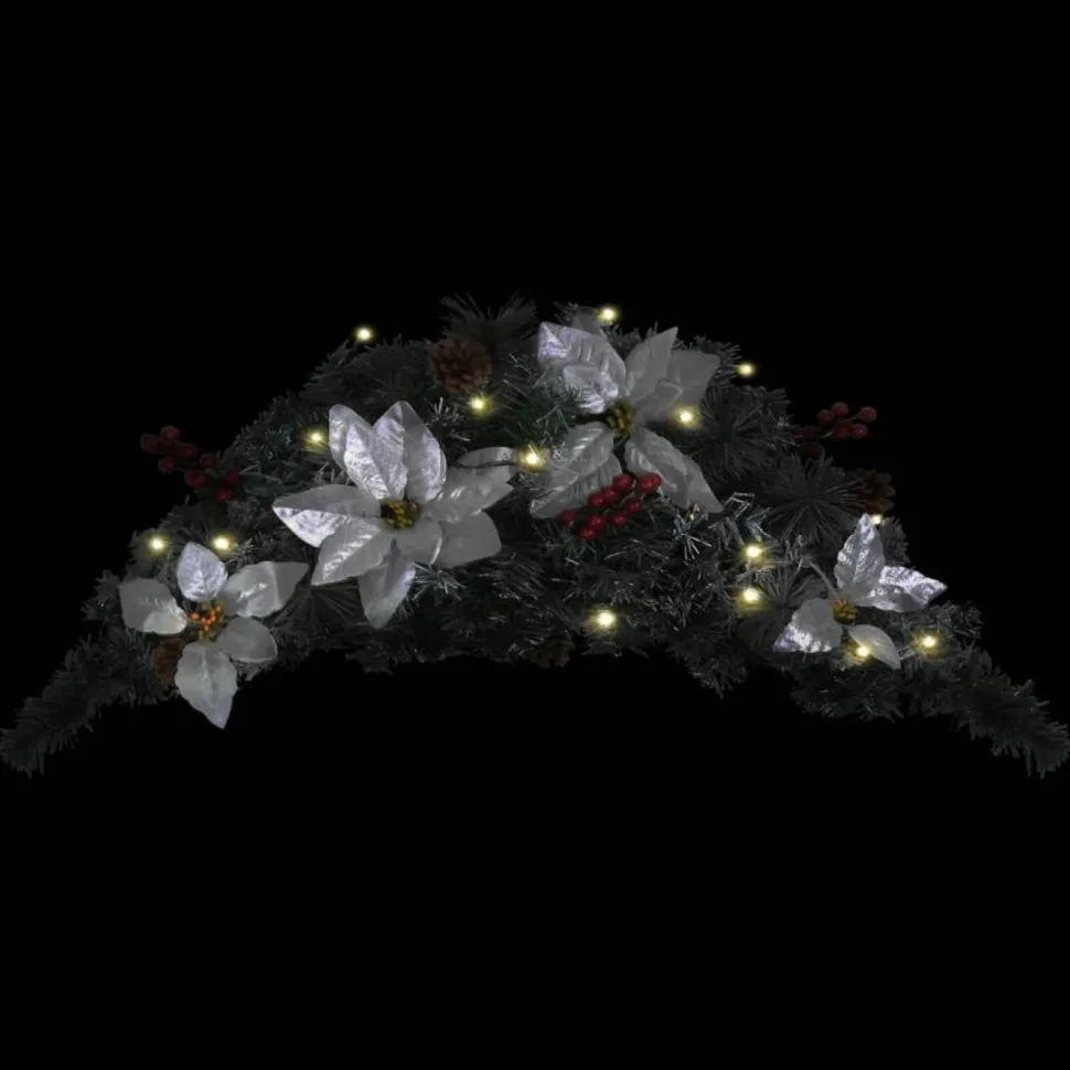 Joulukaari LED-valoilla, hopeisilla ja punaisilla koristeluilla, 90cm
