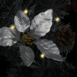 Joulukaari LED-valoilla, hopeisilla ja punaisilla koristeluilla, 90cm