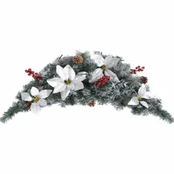 Joulukaari LED-valoilla, hopeisilla ja punaisilla koristeluilla, 90cm