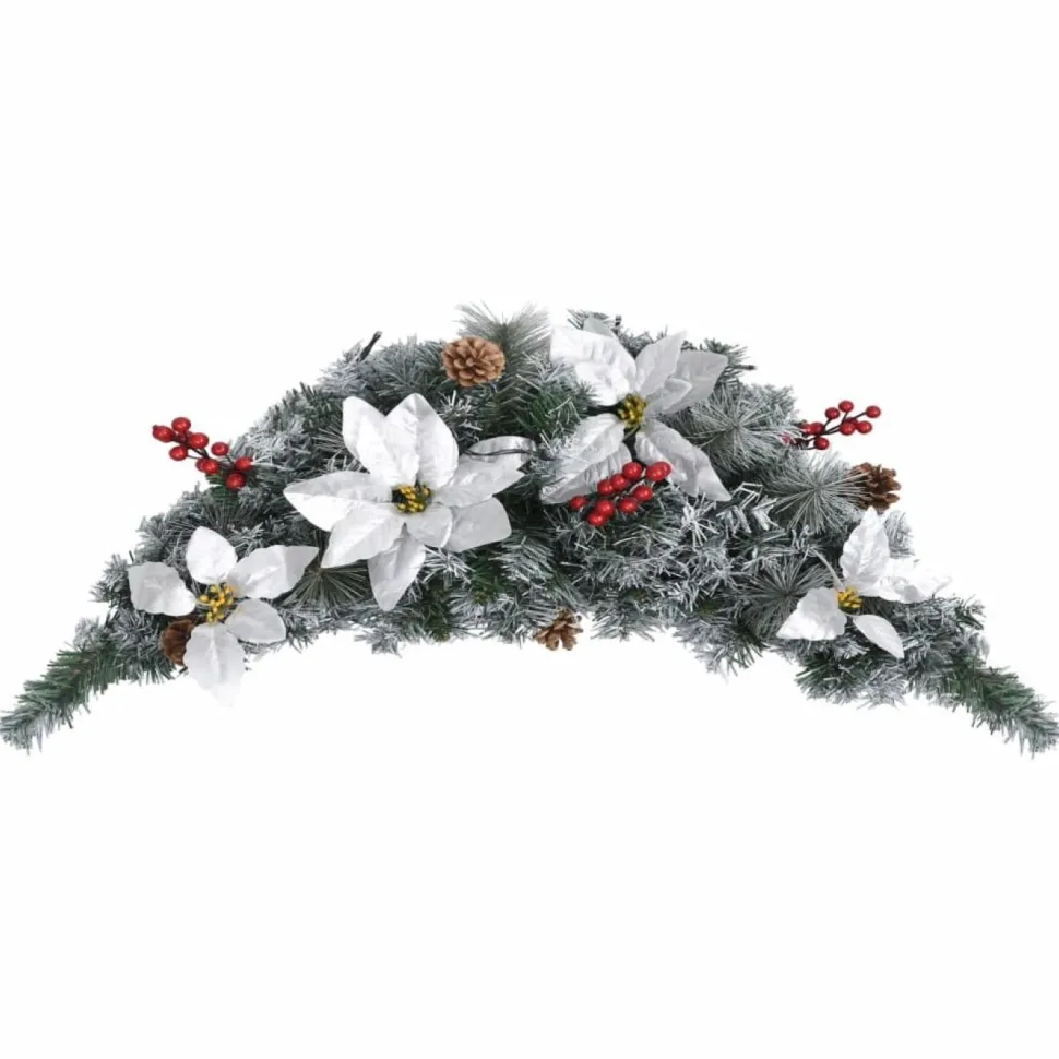 Joulukaari LED-valoilla, hopeisilla ja punaisilla koristeluilla, 90cm