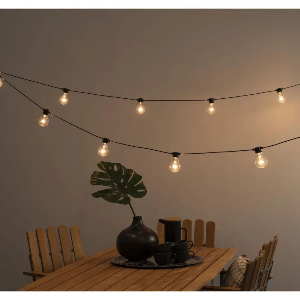 Juhlavalosarja Konstsmide, IP44, 10 x LED, musta/amber, himmennin