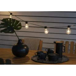 Juhlavalosarja Konstsmide, IP44, 10 x LED, musta/amber, himmennin