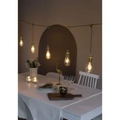 Juhlavalosarja Konstsmide, IP20, 8 x LED, kulta/amber, tekstiilikaapeli, himmennin
