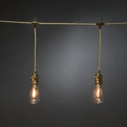 Juhlavalosarja Konstsmide, IP20, 8 x LED, kulta/amber, tekstiilikaapeli, himmennin