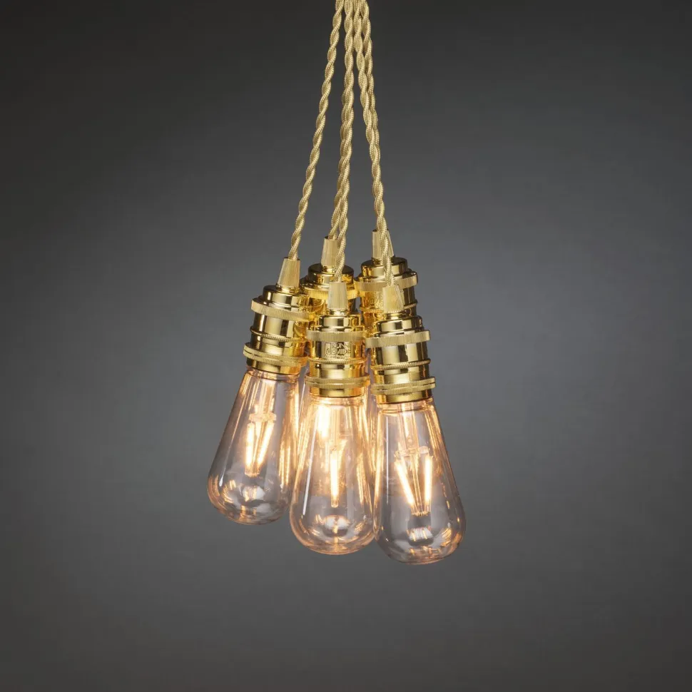 Juhlavalosarja Konstsmide, IP20, 8 x LED, kulta/amber, tekstiilikaapeli, himmennin