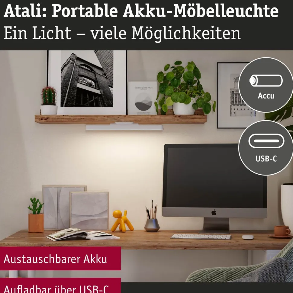 Kalustevalaisin Paulmann Atali, 40cm, 240lm, 4000K, pinta-asennus, musta