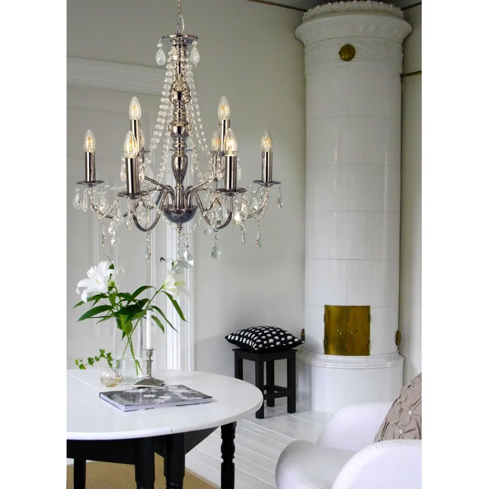 Kattokruunu Chateau Ø 600x600 mm 9-osainen kromi/hiottu lasi