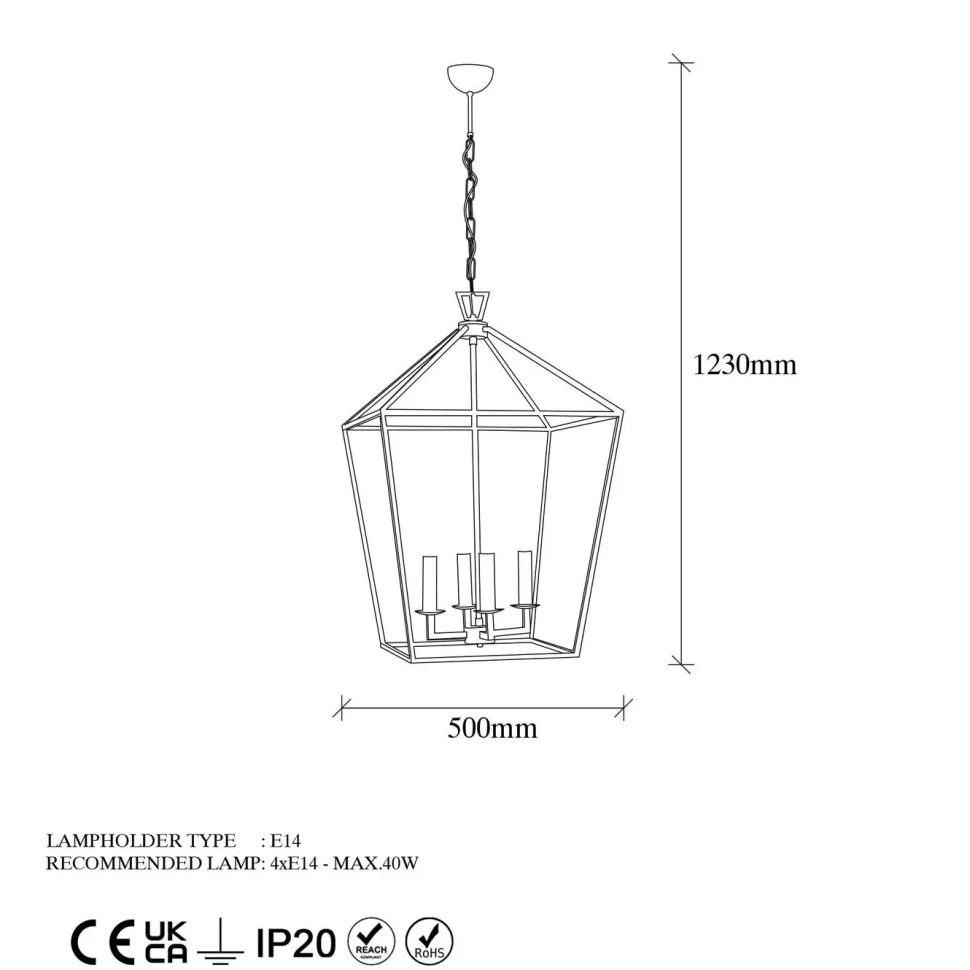 Kattokruunu Linento Lighting Till, 50cm, 4xE14, kulta
