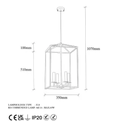 Kattokruunu Linento Lighting Till, 35cm, 4xE14, kulta