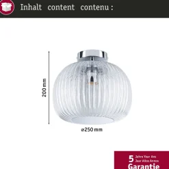 Katto-/seinävalaisin Paulmann Ruya IP44 E27 max. 60W himmennettävä, lasi/kromi