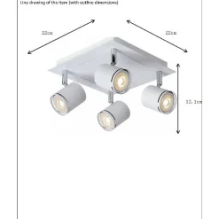 Kattospotti Lucide Rilou 260x260mm 4x5W himmennettävä valkoinen