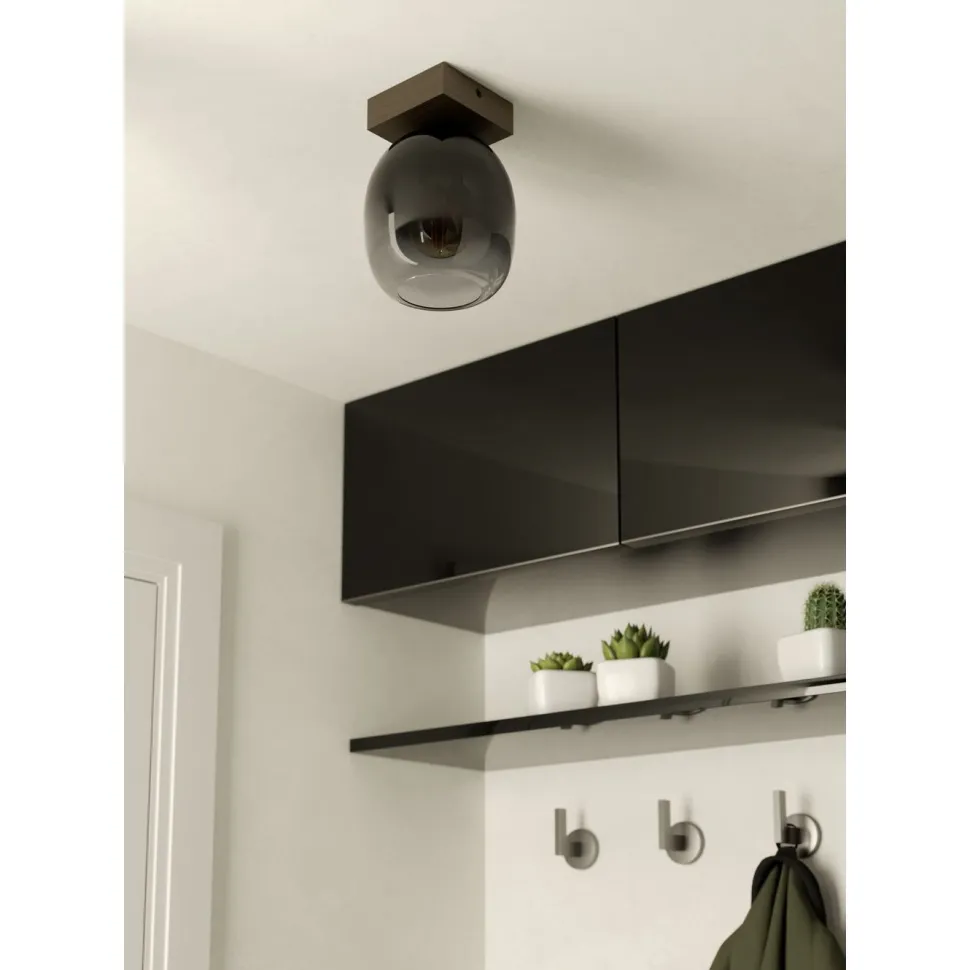 Kattovalaisin Eglo Filago, Ø14.5cm, E27, 40W, IP20, harmaa savulasi/puu