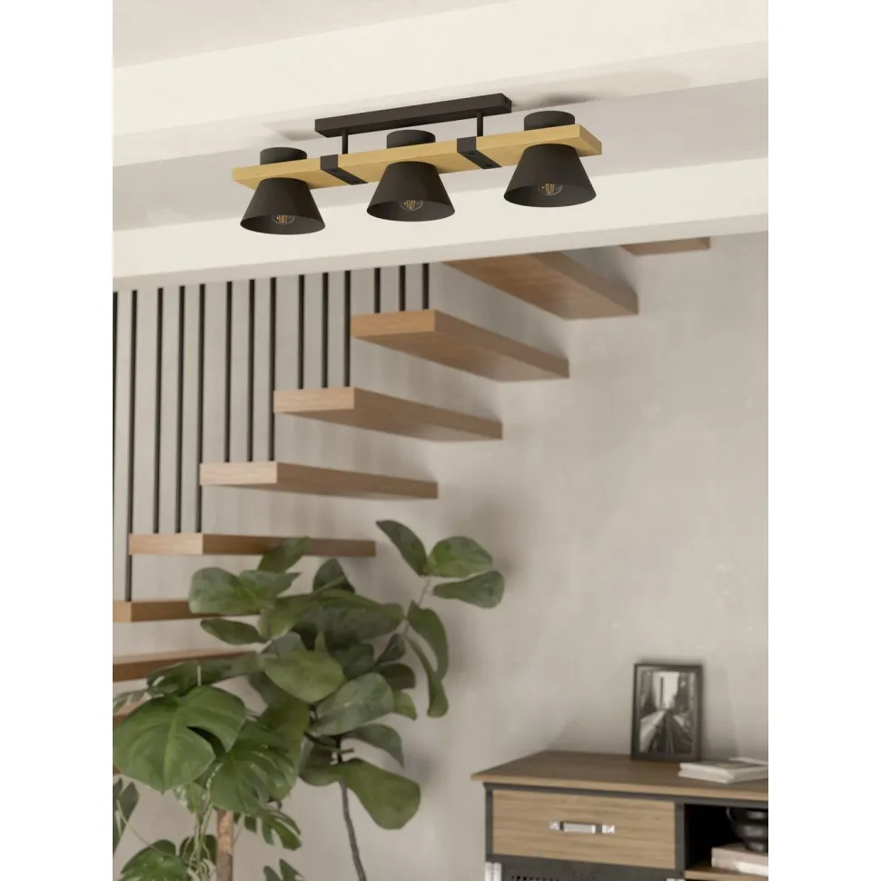 Kattovalaisin Eglo Maccles, 3xE27, 15W, IP20, musta/puu