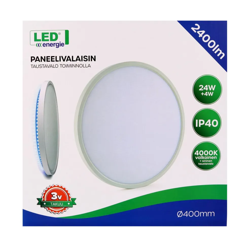 Kattovalaisin Led Energie, IP40, 28W, 2400lm, 4000K + sininen taustavalo, valkoinen, Ø400mm