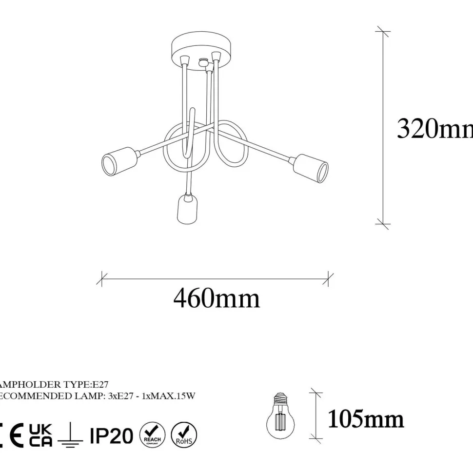 Kattovalaisin Linento Lighting Viraj 3-osainen musta/pronssi