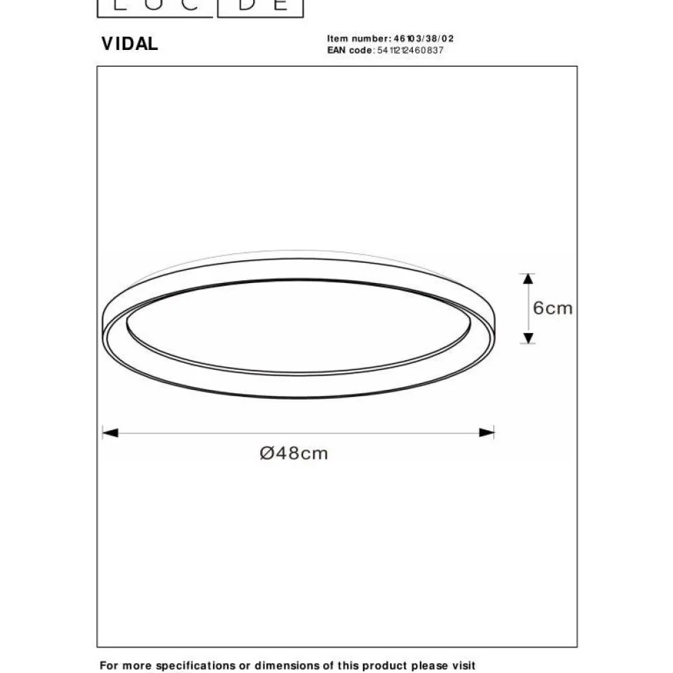 Kattovalaisin Lucide Vidal Ø48cm, himmennettävä, 38W/2700K, mattakulta