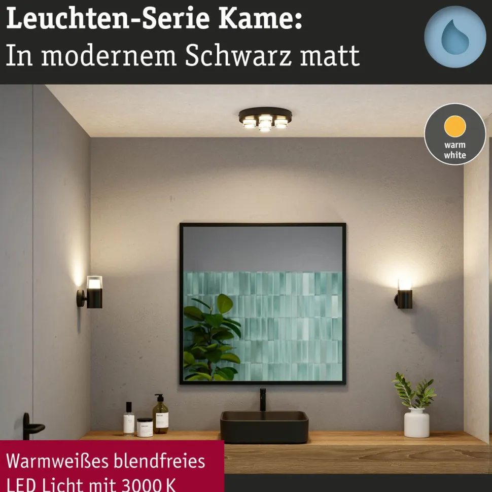 Kattovalaisin Paulmann Kame, Ø25cm, IP44, 3000K, 4x2000lm, 230V, 4x4.2W, signaalimusta