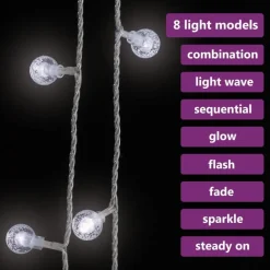 Keijuvalonauha pallo 40m 400 LED-valoa kylmä valk. 8-toiminen
