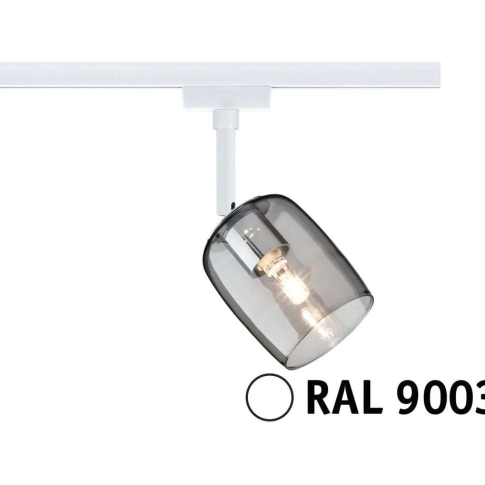 Kiskospotti Paulmann URail Blossom, G9, max. 10W, himmennettävä, 230V, signaalivalkoinen/savulasi