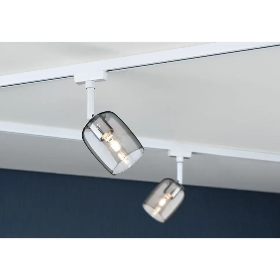 Kiskospotti Paulmann URail Blossom, G9, max. 10W, himmennettävä, 230V, signaalivalkoinen/savulasi