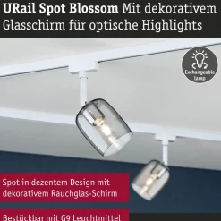 Kiskospotti Paulmann URail Blossom, G9, max. 10W, himmennettävä, 230V, signaalivalkoinen/savulasi